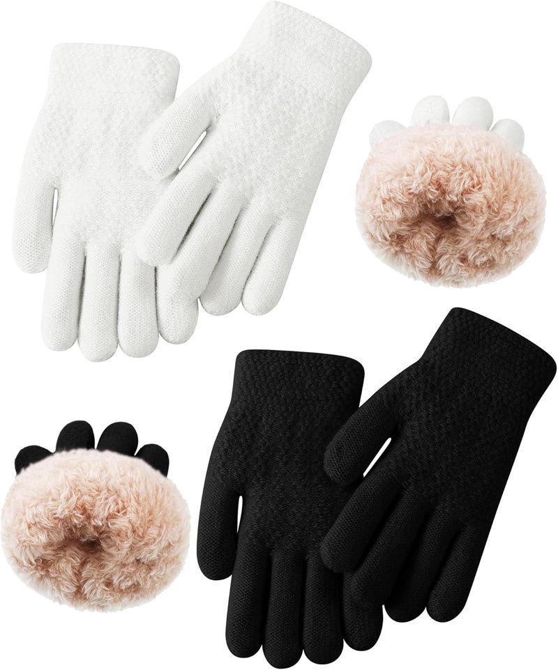 Chuarry 2 Pairs Kids Fleece Lined Gloves Winter Thick Warm Thermal Cable Knit Gloves for 6-10 Years Boys Girls - Image 1